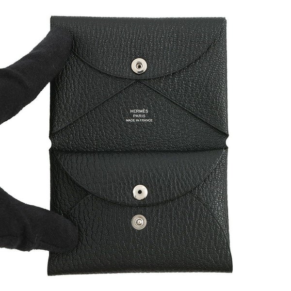 エルメス コインケース カルヴィ デュオ ブラック/シルバー金具 シェブルミゾル Z刻印 財布 黒