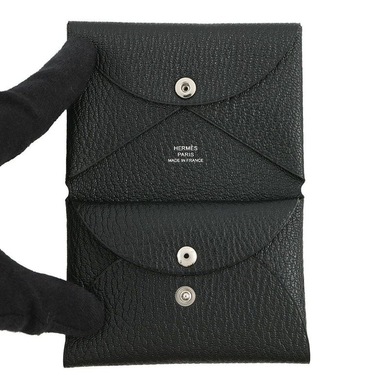 エルメス コインケース カルヴィ デュオ ブラック/シルバー金具 シェブルミゾル Z刻印 財布 黒