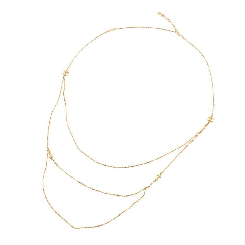 シャネル ロングネックレス ココマーク 3連 メタル フェイクパール ラインストーン I23A ABB320 CHANEL