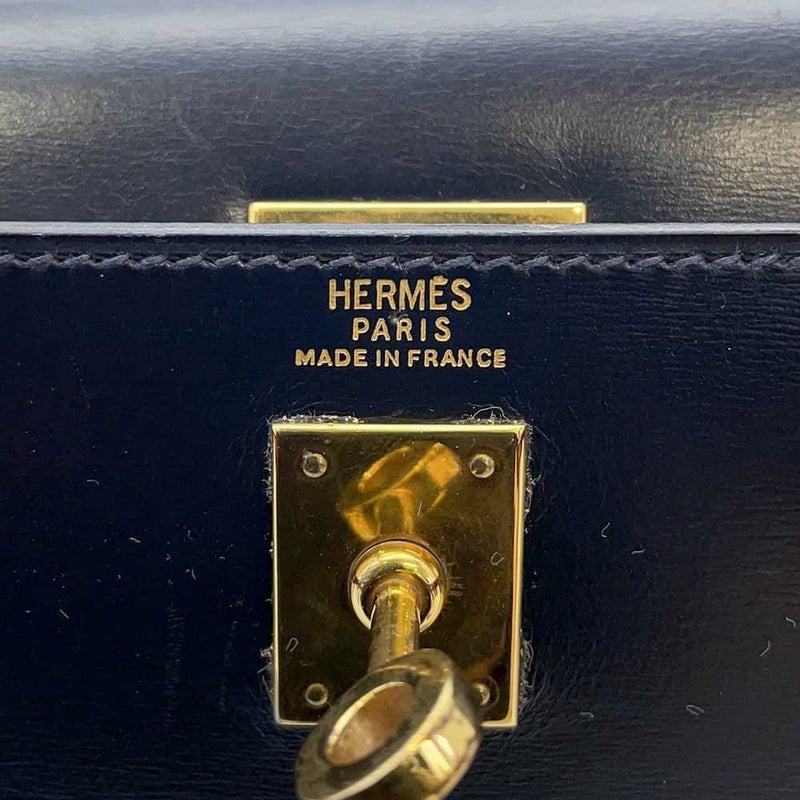 エルメス ショルダーバッグ ケリー ネイビー/ルージュ/ゴールド金具 ボックスカーフ 〇R刻印