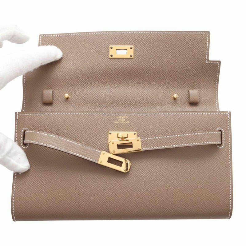 エルメス ケリーウォレット ロング トゥーゴー エトゥープ/ゴールド金具 エプソン B刻印 財布