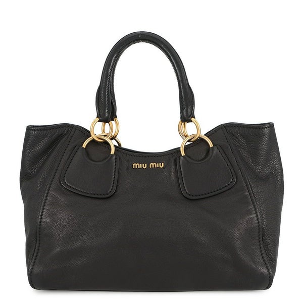 ミュウミュウ ハンドバッグ ロゴ レザー Miu Miu 黒