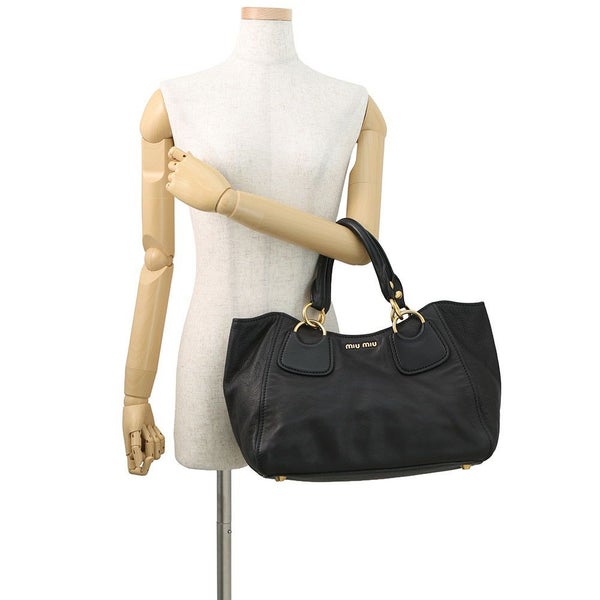 ミュウミュウ ハンドバッグ ロゴ レザー Miu Miu 黒