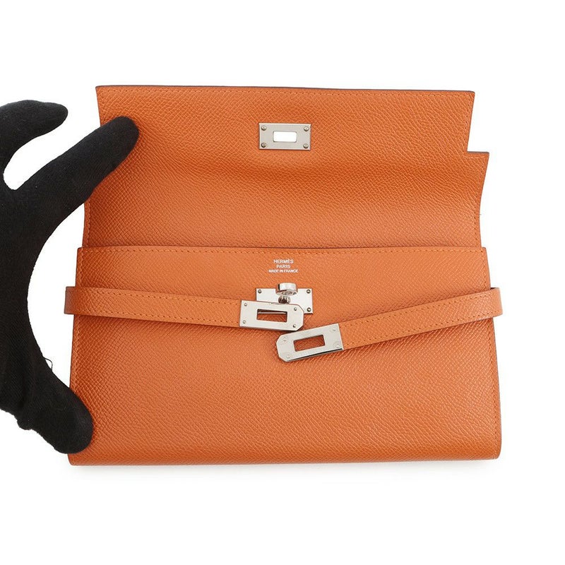エルメス 長財布 ケリーウォレット ロング オレンジ/シルバー金具 エプソン □O刻印 財布
