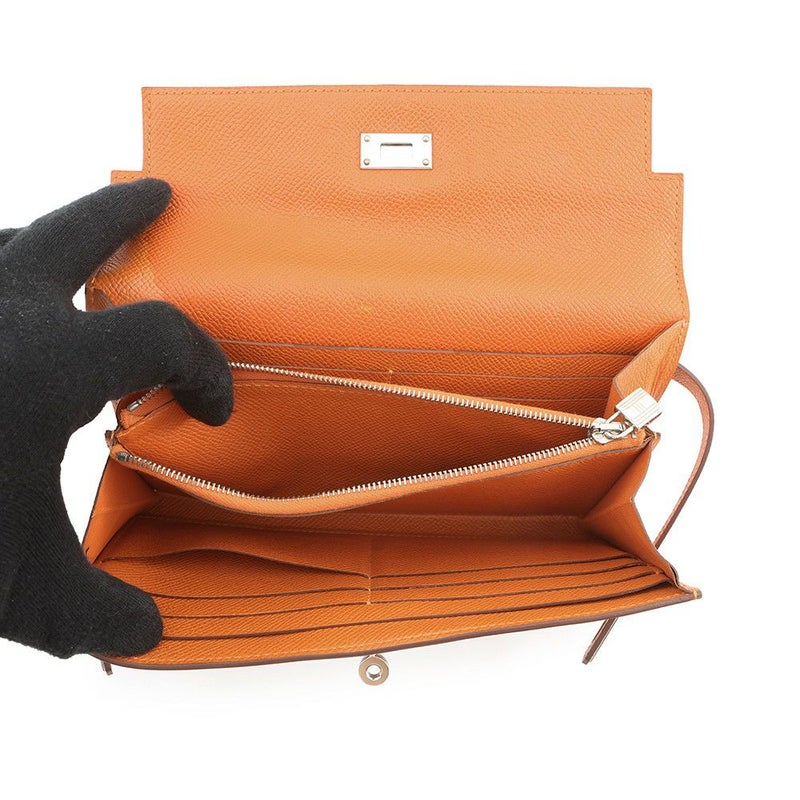 エルメス 長財布 ケリーウォレット ロング オレンジ/シルバー金具 エプソン □O刻印 財布