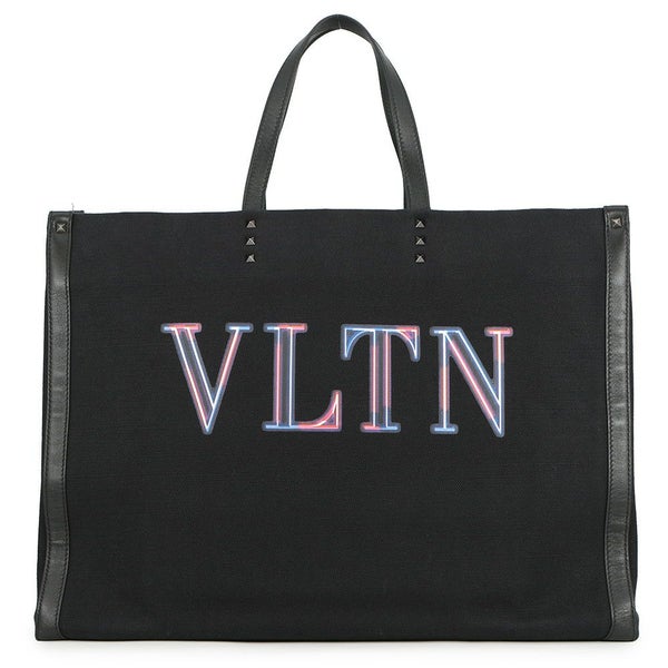 ヴァレンティノガラヴァーニ トートバッグ VLTNロゴ キャンバス レザー VALENTINO 黒
