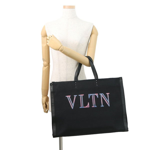 ヴァレンティノガラヴァーニ トートバッグ VLTNロゴ キャンバス レザー VALENTINO 黒