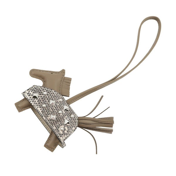 エルメス バッグチャーム ロデオPM ロベオロック エトゥープ/オンブレ/シルバー金具 リザード/ラムスキン K刻印