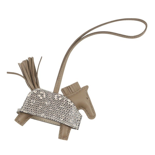 エルメス バッグチャーム ロデオPM ロベオロック エトゥープ/オンブレ/シルバー金具 リザード/ラムスキン K刻印