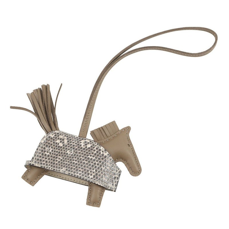 エルメス バッグチャーム ロデオPM ロベオロック エトゥープ/オンブレ/シルバー金具 リザード/ラムスキン K刻印