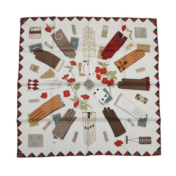 エルメス スカーフ カレ90 L'Heure des Gants 手袋の時計 HERMES 2025春夏 白