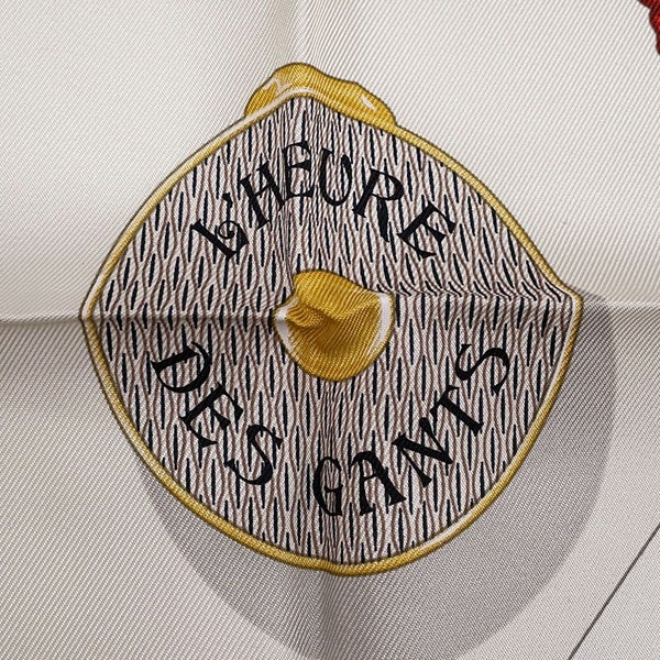 エルメス スカーフ カレ90 L'Heure des Gants 手袋の時計 HERMES 2025春夏 白