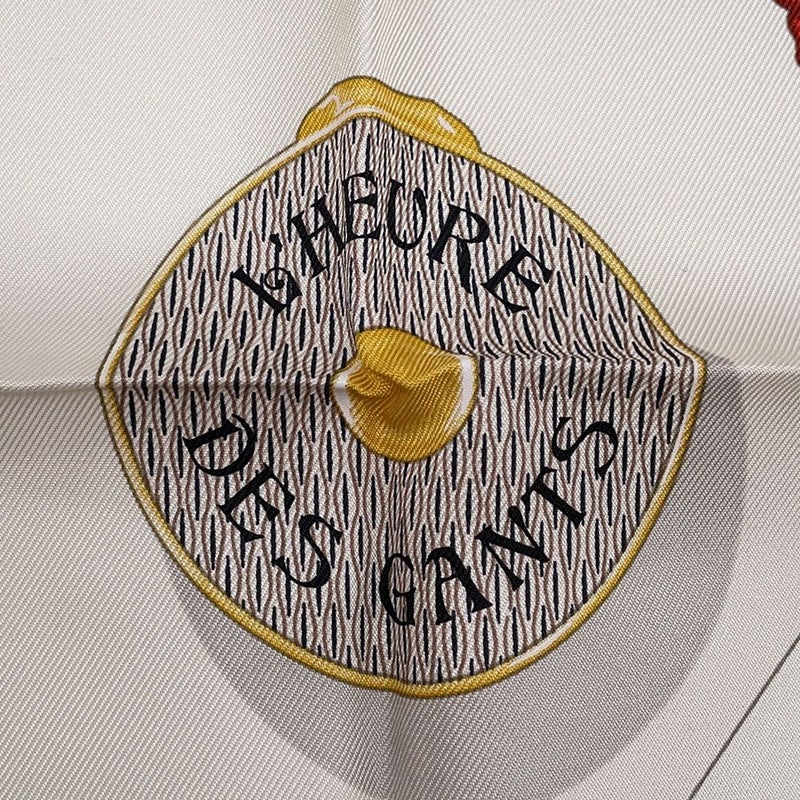 エルメス スカーフ カレ90 L'Heure des Gants 手袋の時計 HERMES 2025春夏 白