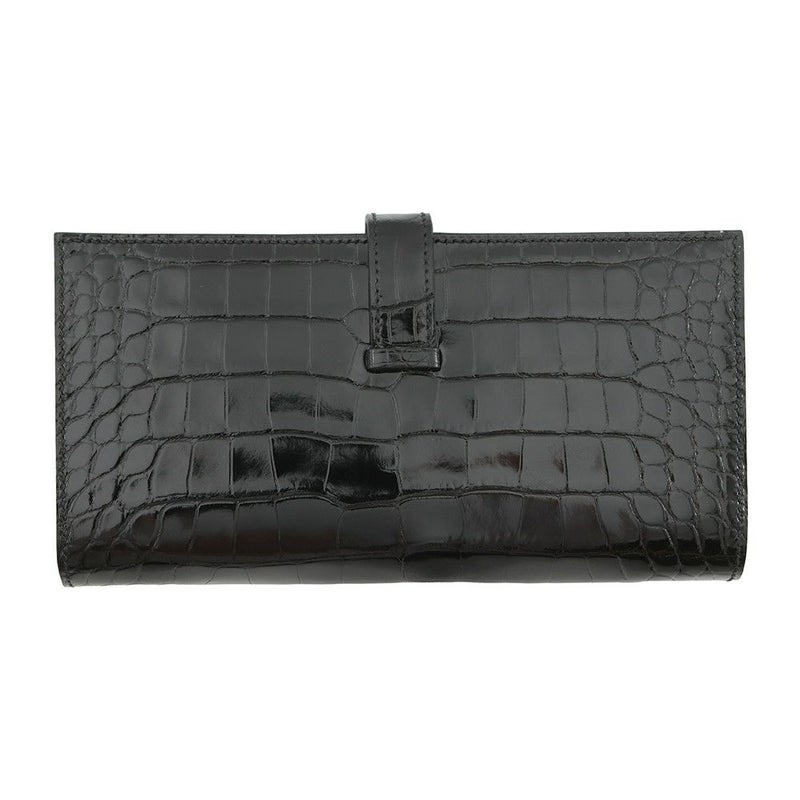 エルメス 長財布 ベアンスフレ ブラック/ゴールド金具 アリゲーターシャイン K刻印 財布 黒