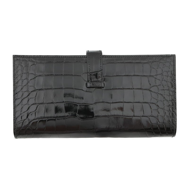 エルメス 長財布 ベアンスフレ ブラック/ゴールド金具 アリゲーターシャイン K刻印 財布 黒