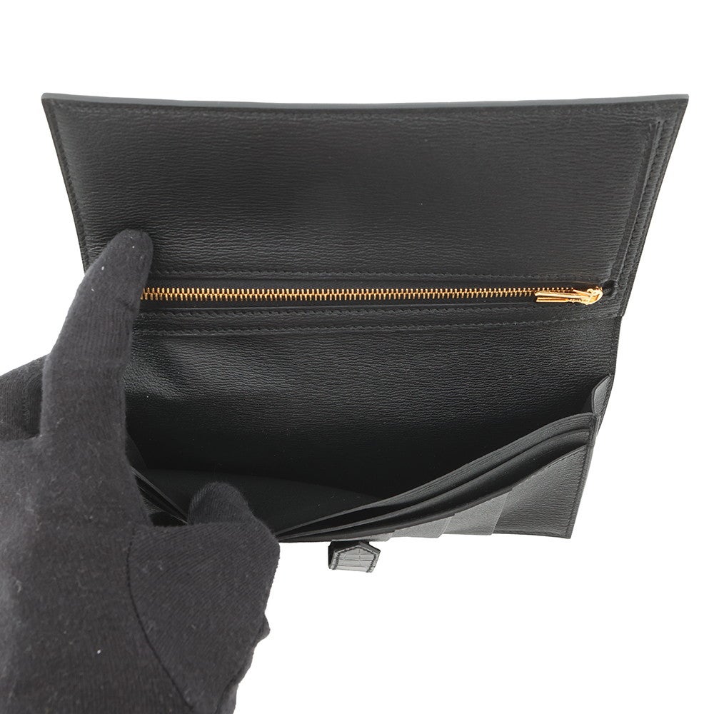 エルメス 長財布 ベアンスフレ ブラック/ゴールド金具 アリゲーター