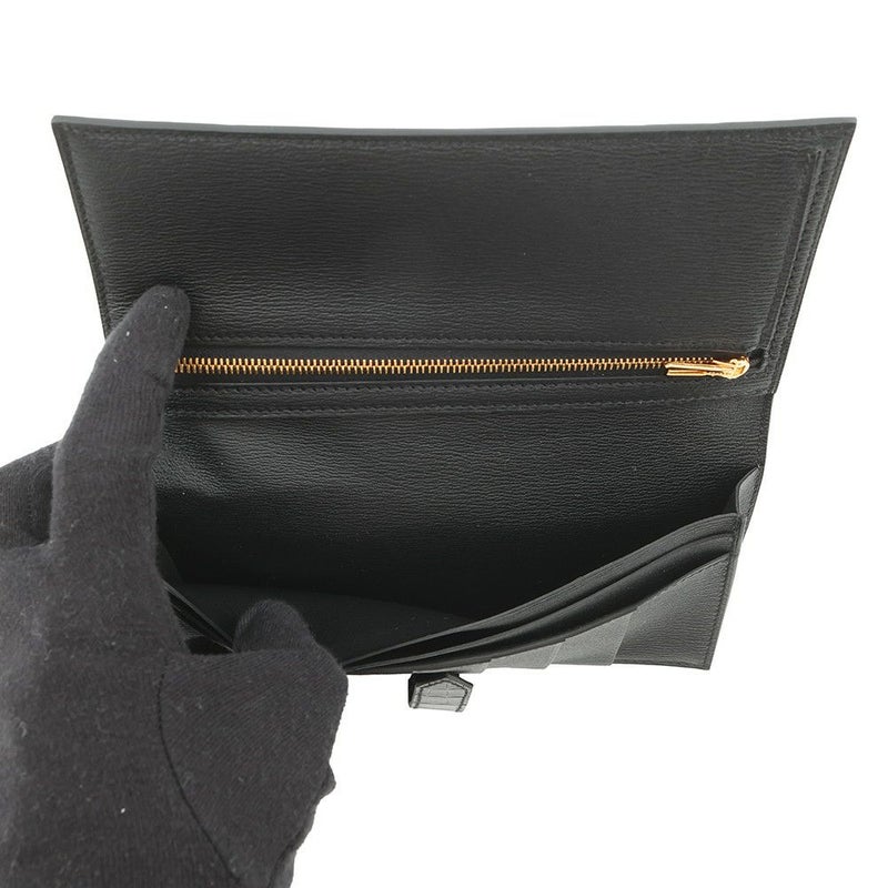 エルメス 長財布 ベアンスフレ ブラック/ゴールド金具 アリゲーターシャイン K刻印 財布 黒