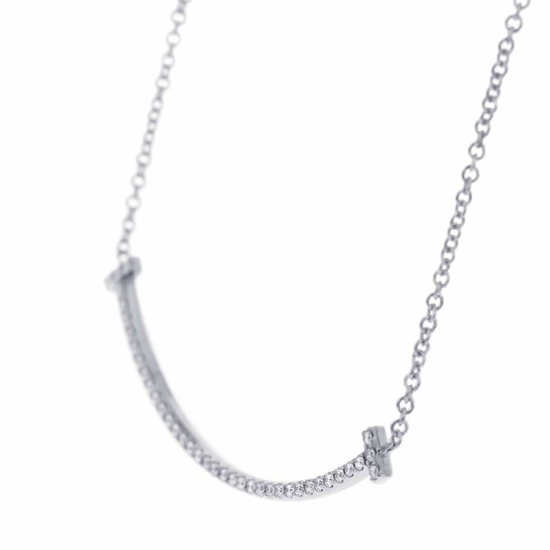 ティファニー ネックレス Tスマイル ペンダント スモール ダイヤ計0.10ct K18WGホワイトゴールド 63058793