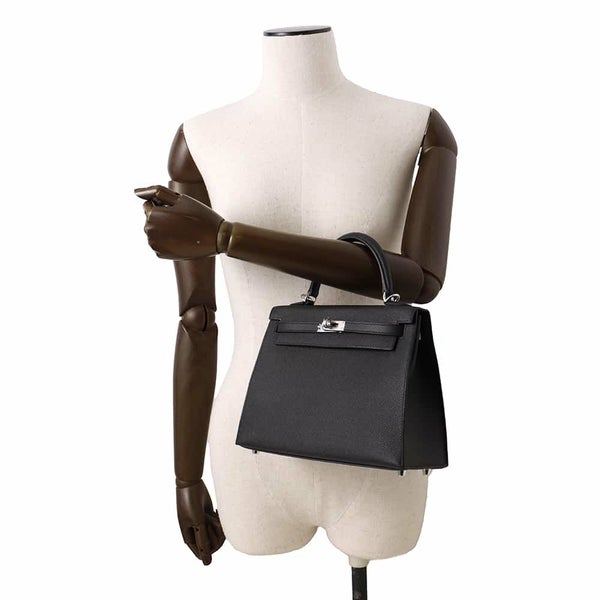 エルメス ハンドバッグ ケリー25 外縫い ブラック/シルバー金具 エプソン W刻印 2wayショルダー 黒