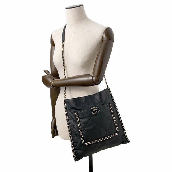 シャネル チェーンショルダーバッグ マトラッセ ココマーク ショッピングバッグ ラムスキン AS2973 黒