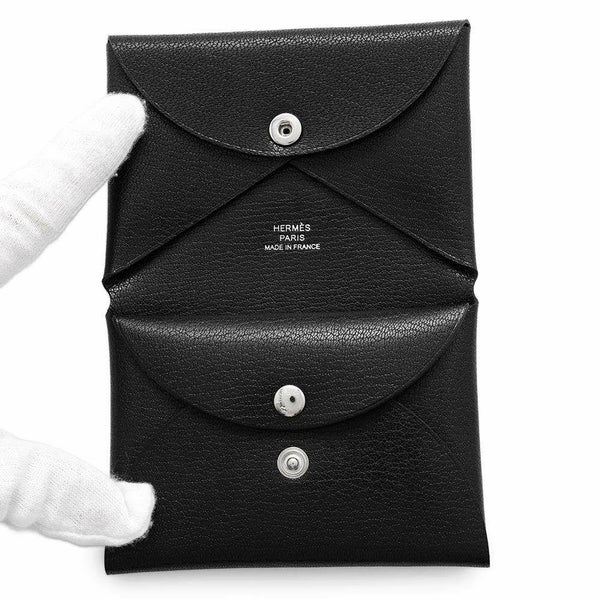 エルメス コインケース カルヴィ デュオ ブラック/シルバー金具 シェブルシャムキラ B刻印 黒