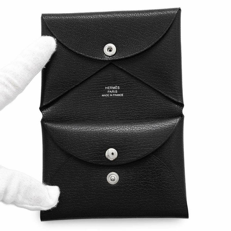 エルメス コインケース カルヴィ デュオ ブラック/シルバー金具 シェブルシャムキラ B刻印 黒