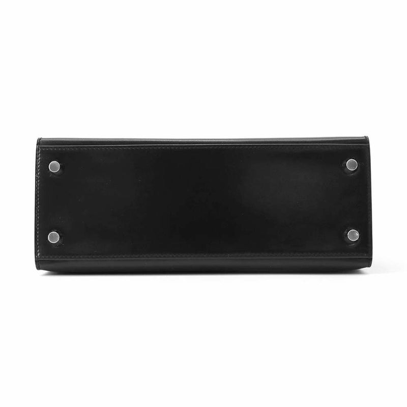 エルメス ハンドバッグ ケリー25 外縫い ブラック/シルバー金具 ボックスカーフ W刻印 2wayショルダー 黒