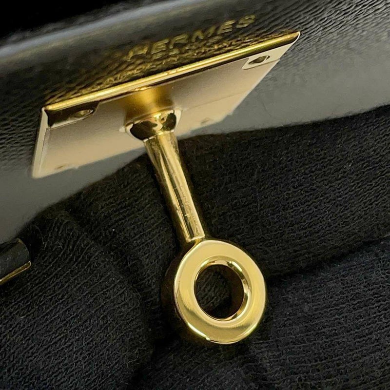 エルメス ハンドバッグ ケリー28 外縫い ブラック/ゴールド金具 エプソン U刻印 2wayショルダー 黒