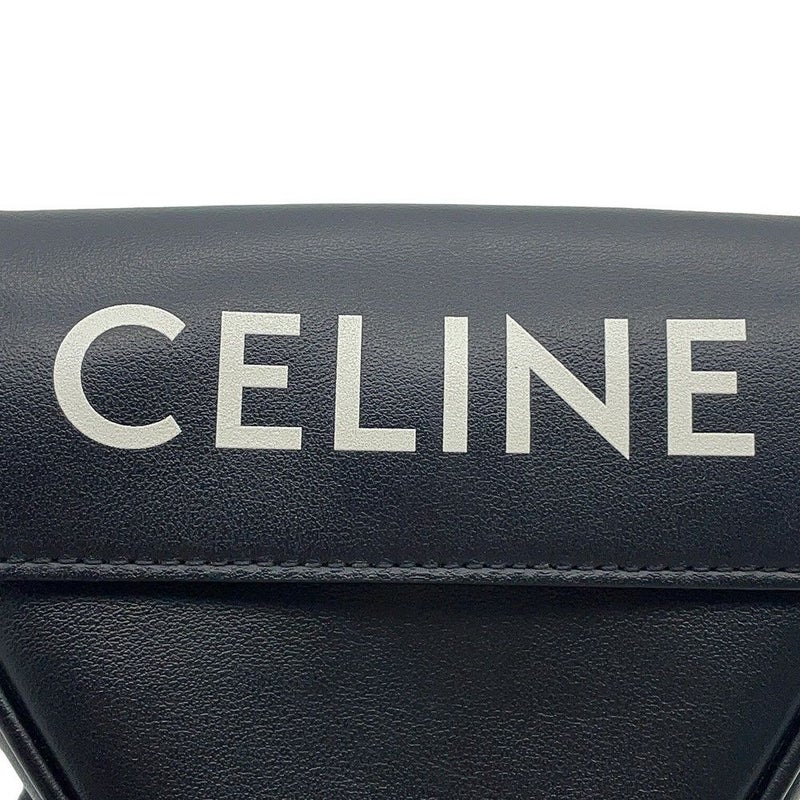 セリーヌ ショルダーバッグ ミニ トライアングル ロゴ レザー 10I193DMO CELINE ポシェット 黒