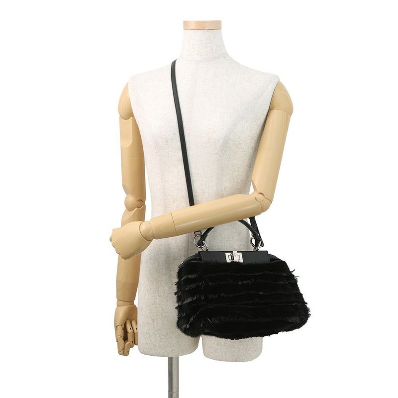 フェンディ ハンドバッグ ピーカブー ミニ  ファー/レザー 8BN244 FENDI 2wayショルダーバッグ 黒