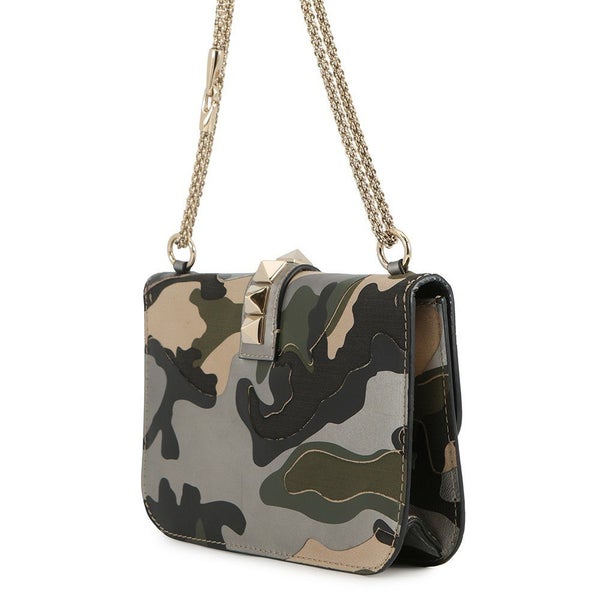 ヴァレンティノ・ガラヴァーニ チェーンショルダーバッグ グラムロック カモフラージュ キャンバス レザー VALENTINO