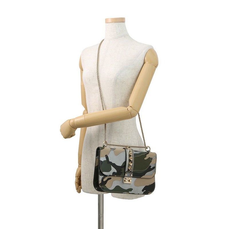 ヴァレンティノ・ガラヴァーニ チェーンショルダーバッグ グラムロック カモフラージュ キャンバス レザー VALENTINO
