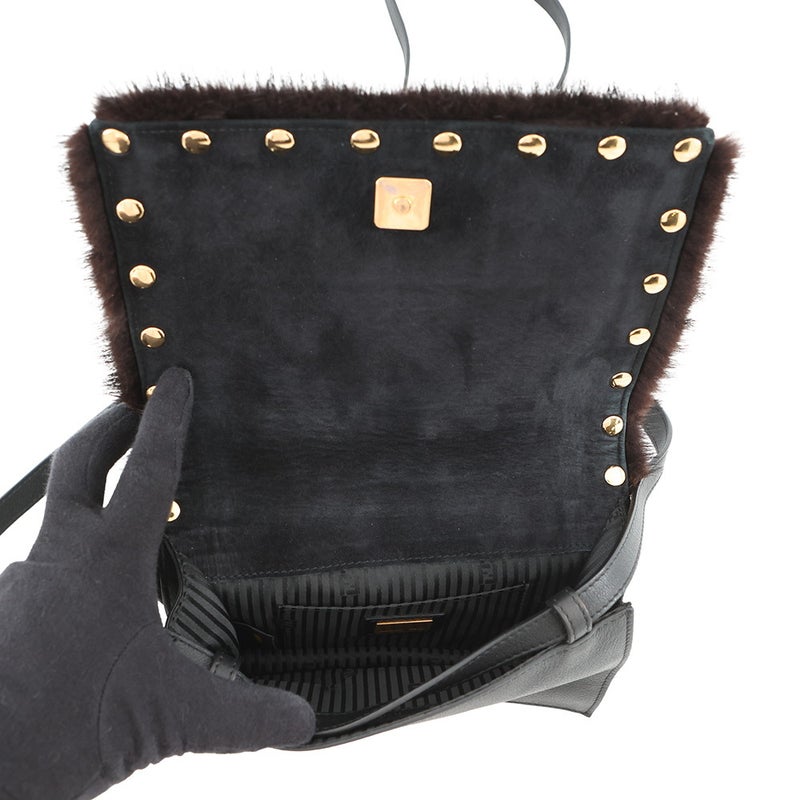 フェンディ ショルダーバッグ チェック スタッズ レザー ファー FENDI バッグ