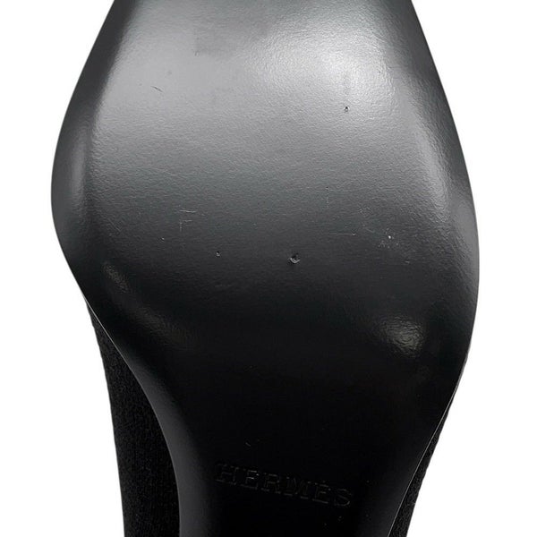 エルメス ショートブーツ ジェナ60 ニット/カーフレザー レディースサイズ37 HERMES 靴 黒