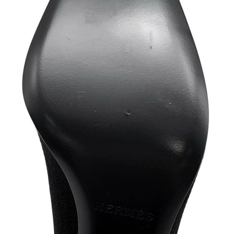 エルメス ショートブーツ ジェナ60 ニット/カーフレザー レディースサイズ37 HERMES 靴 黒