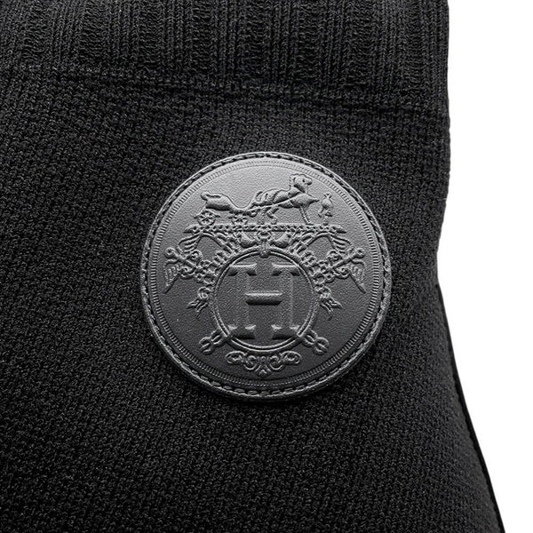 エルメス ショートブーツ ジェナ60 ニット/カーフレザー レディースサイズ37 HERMES 靴 黒