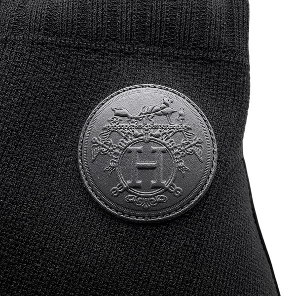 エルメス ショートブーツ ジェナ60 ニット/カーフレザー レディースサイズ37 HERMES 靴 黒