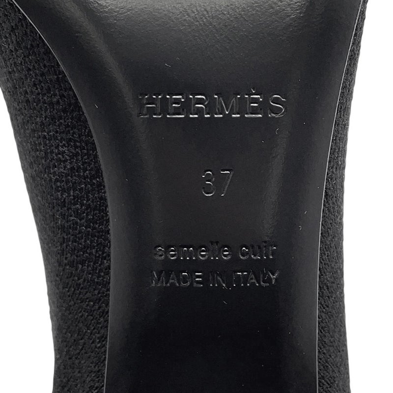 エルメス ショートブーツ ジェナ60 ニット/カーフレザー レディースサイズ37 HERMES 靴 黒