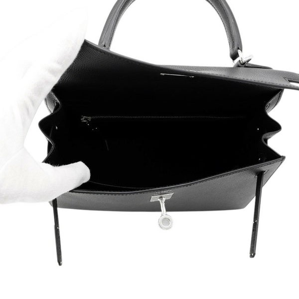 エルメス ハンドバッグ ケリー25 外縫い ブラック/シルバー金具 エプソン K刻印 ２wayショルダー 黒