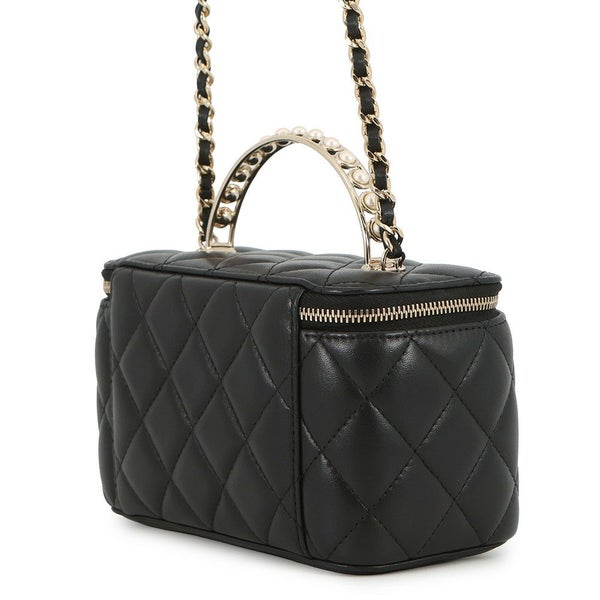 シャネル チェーンショルダーバッグ マトラッセ ココマーク フェイクパール ヴァニティ ラムスキン AP2199 CHANEL 黒