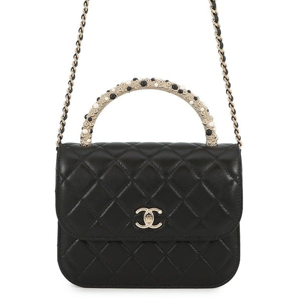 シャネル チェーンショルダーバッグ マトラッセ ココマーク フェイクパール ラムスキン AS5130 25/26年 クルーズ 黒