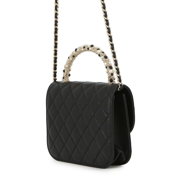 シャネル チェーンショルダーバッグ マトラッセ ココマーク フェイクパール ラムスキン AS5130 25/26年 クルーズ 黒