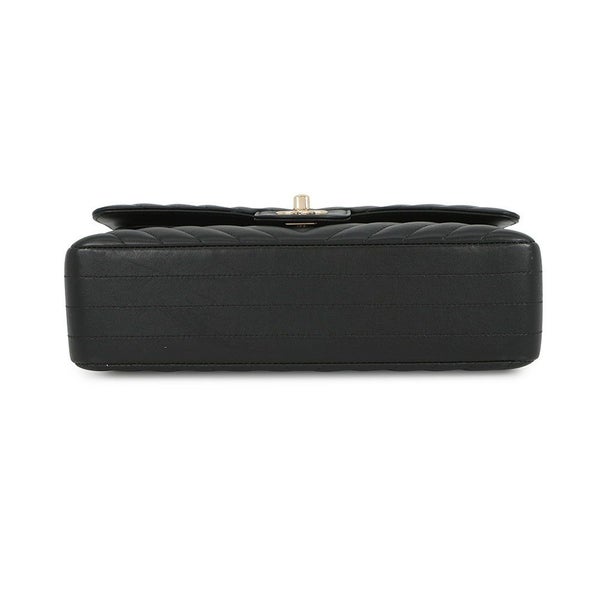 シャネル チェーンショルダーバッグ シェブロン Vステッチ ココマーク ラムスキン A01112 CHANEL ダブルチェーン 黒