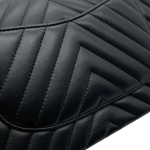 シャネル チェーンショルダーバッグ シェブロン Vステッチ ココマーク ラムスキン A01112 CHANEL ダブルチェーン 黒