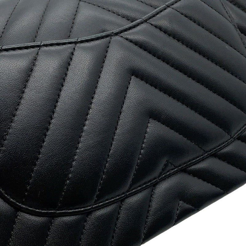 シャネル チェーンショルダーバッグ シェブロン Vステッチ ココマーク ラムスキン A01112 CHANEL ダブルチェーン 黒