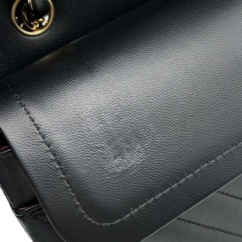 シャネル チェーンショルダーバッグ シェブロン Vステッチ ココマーク ラムスキン A01112 CHANEL ダブルチェーン 黒