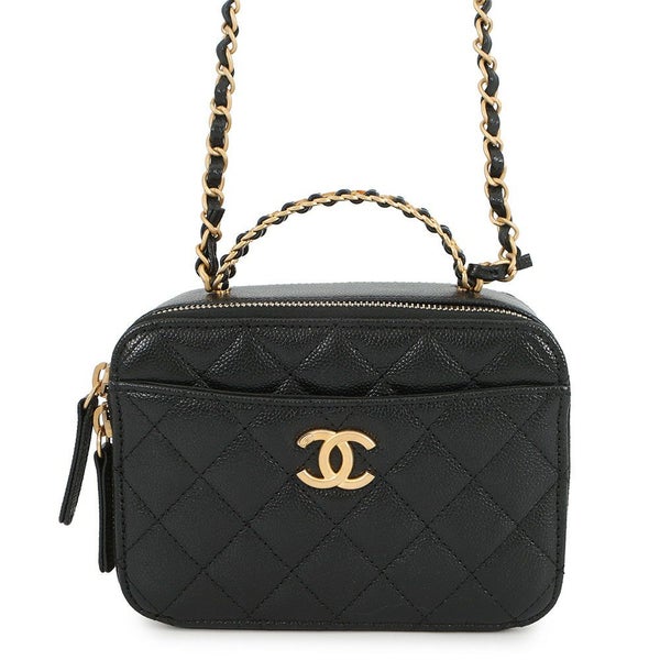 シャネル チェーンショルダーバッグ ココマーク マトラッセ バニティ トップハンドル キャビアスキン AS3221 CHANEL 黒