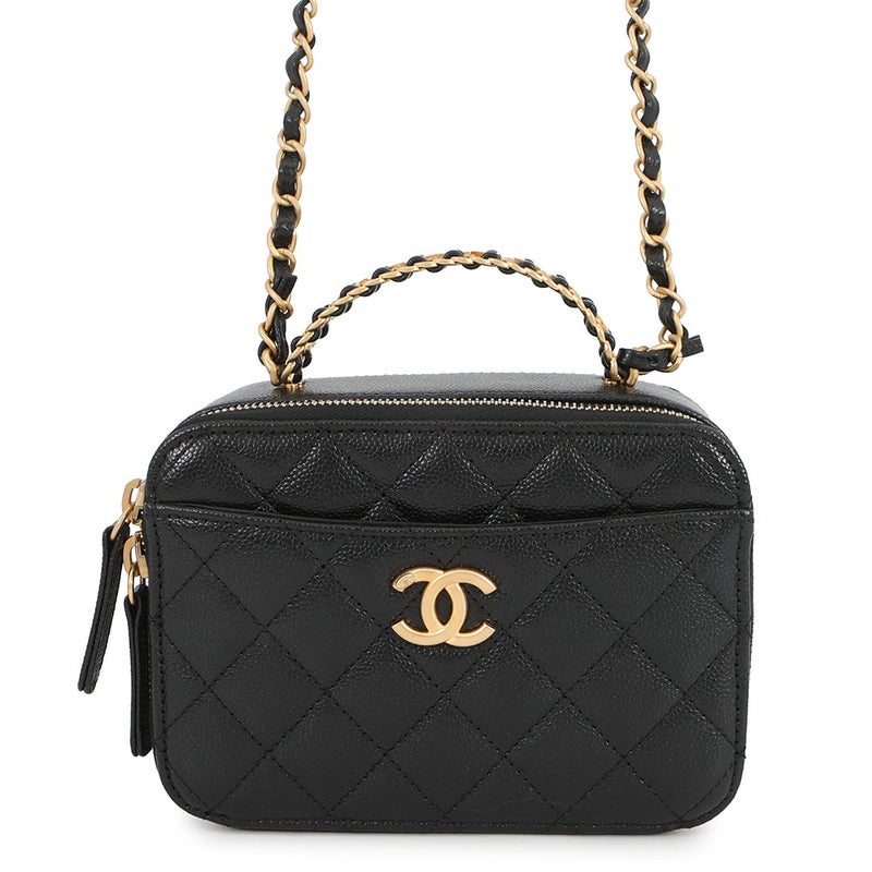 シャネル チェーンショルダーバッグ ココマーク マトラッセ バニティ トップハンドル キャビアスキン AS3221 CHANEL 黒