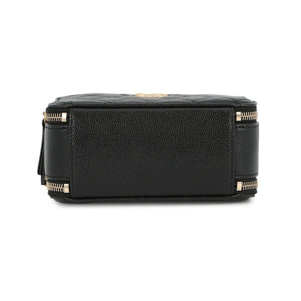 シャネル チェーンショルダーバッグ ココマーク マトラッセ バニティ トップハンドル キャビアスキン AS3221 CHANEL 黒