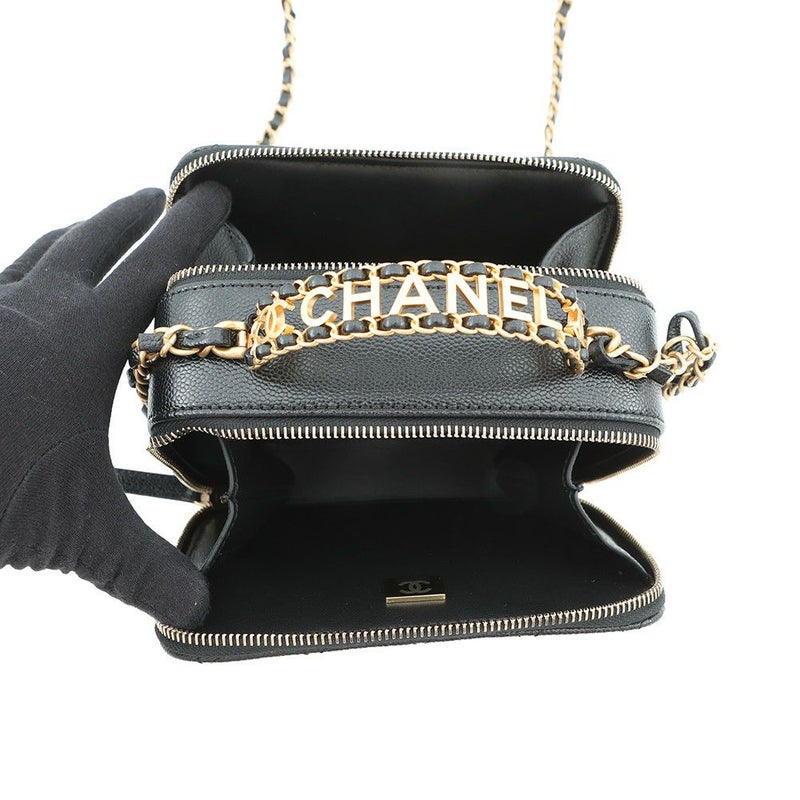 シャネル チェーンショルダーバッグ ココマーク マトラッセ バニティ トップハンドル キャビアスキン AS3221 CHANEL 黒